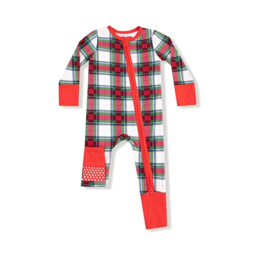 Holiday Plaid 2-Way Zipper Romper by Angel Dear
