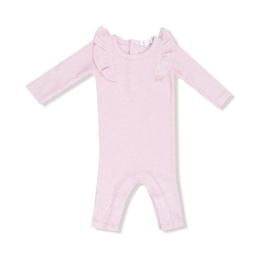 Angel Dear Basics Veiled Pink Long Sleeve Ruffle Romper