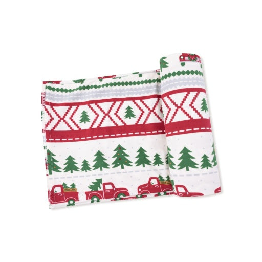 Angel Dear Red Truck Fair Isle Swaddle Blanket