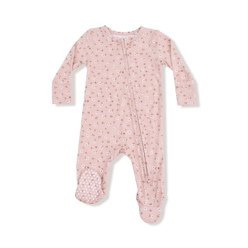 Angel Dear Carrie Floral Pink Bamboo 2-Way Zipper Footie