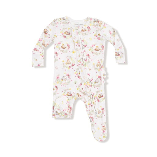 Angel Dear Floral Owl Families 2-Way Ruffle Zipper Footie