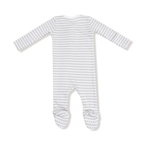 Angel Dear Basics Stripe Mineral- Grey/White 2-Way Zipper Footie