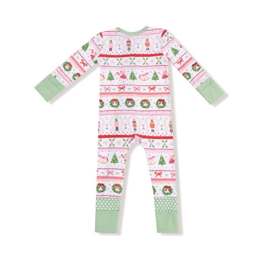 Angel Dear Sugar Plum Fairy Nutcracker Fair Isle Pink 2-Way Zipper Romper