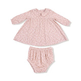 Angel Dear Carrie Floral Pink Bamboo Simple Long Sleeve Peter Pan Collar Dress + Diaper Cover