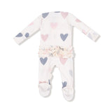 Angel Dear Hearts Modal Rib 2-Way Ruffle Zipper Footie