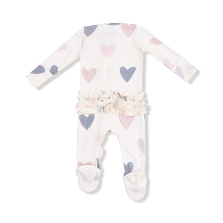 Angel Dear Hearts Modal Rib 2-Way Ruffle Zipper Footie