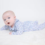 Smocked Peter Pan Footie - Blue Calico Floral by Angel Dear