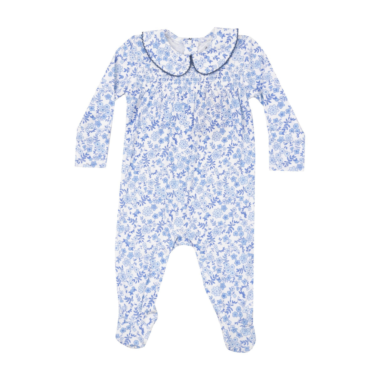 Smocked Peter Pan Footie - Blue Calico Floral by Angel Dear
