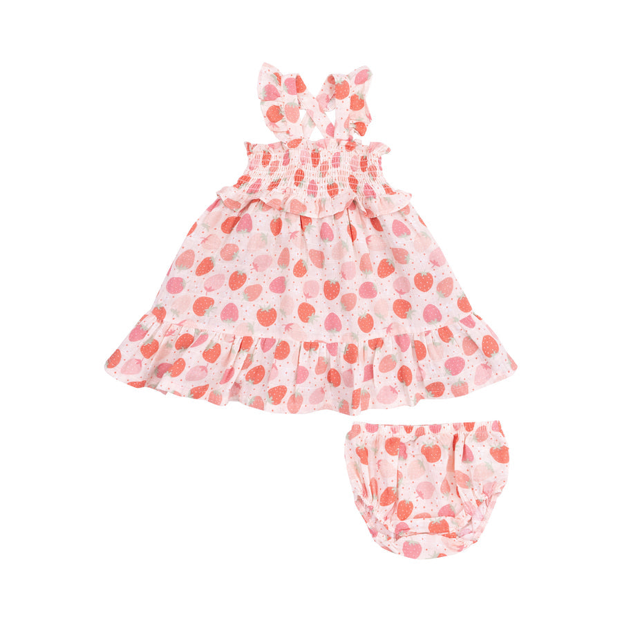Smocked Ruffle Sundress & Diaper Cover - Strawberry Bliss by Angel Dear