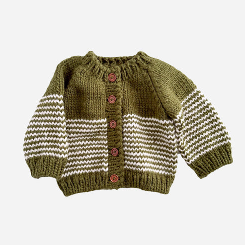 Stripe Cardigan- Moss/Cream by The Blueberry Hill
