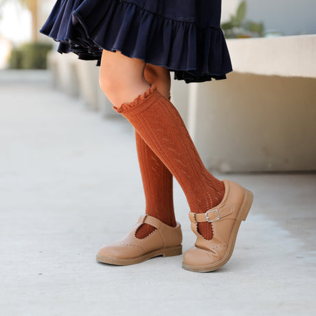 Sugar Almond Fancy Lace Top Knee High Socks by Little Stocking Co.