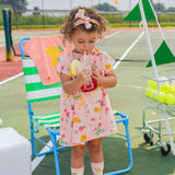 Pink dress in viscose with fruit all over print by Souris Mini