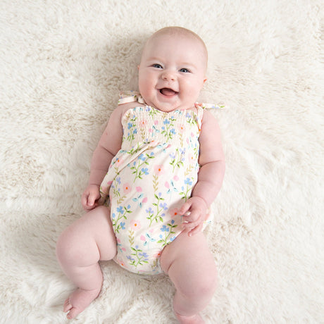 Tie Strap Smocked Bubble - Simple Pretty Floral by Angel Dear