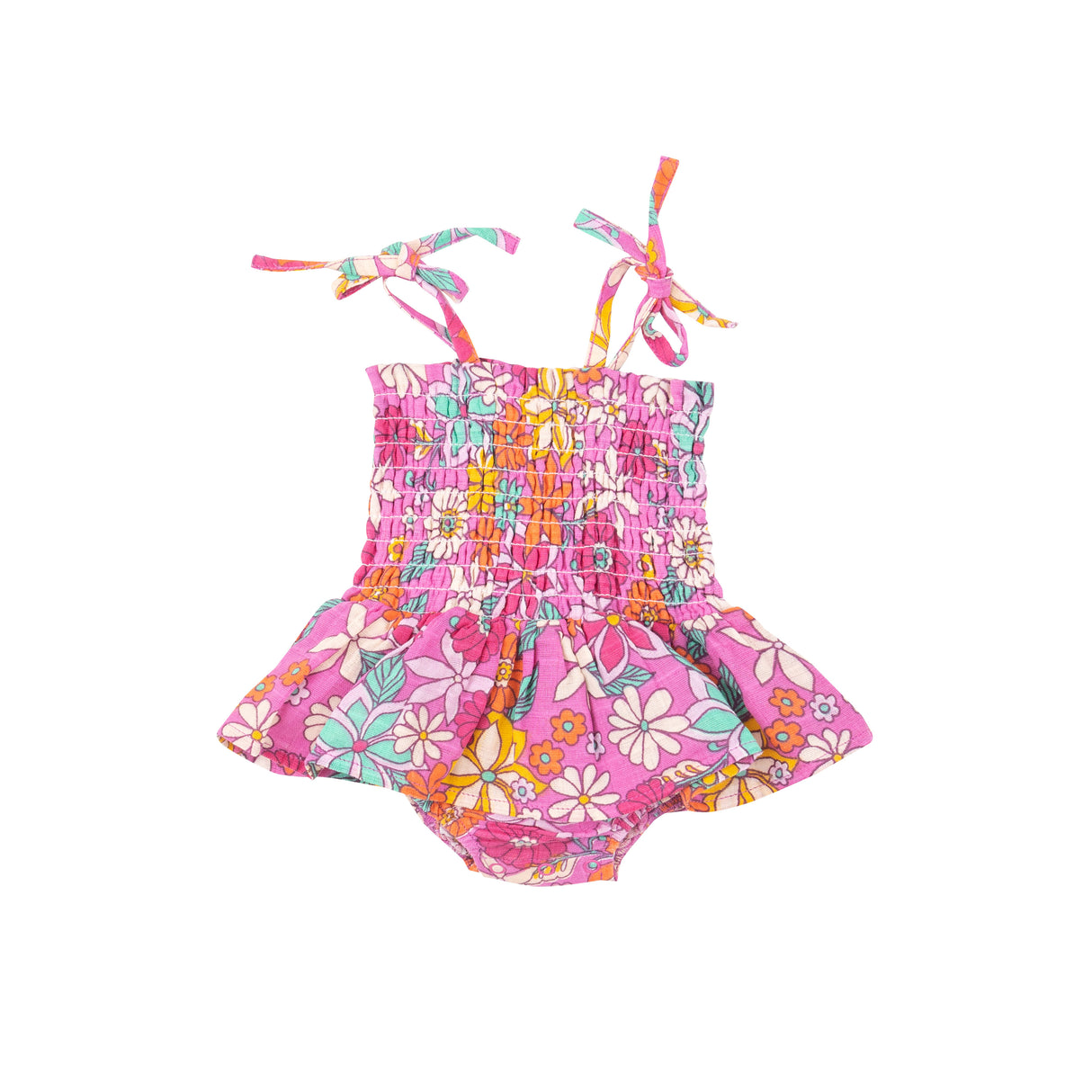 Smocked Bubble with Skirt - Tropical Retro Floral by Angel Dear