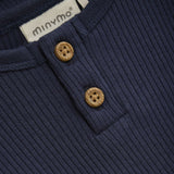 Ribbed Bodysuit in Navy by Minymo