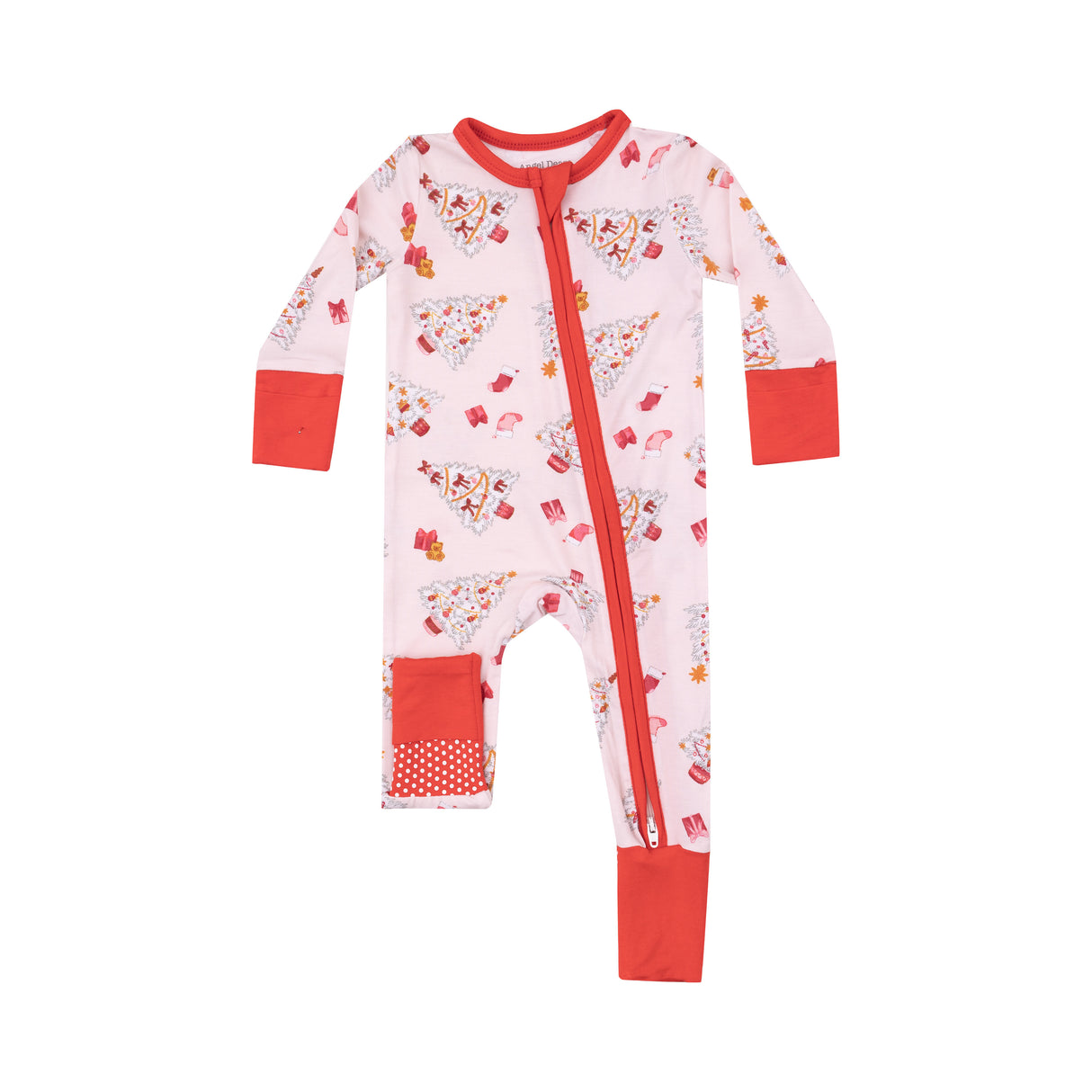 2-Way Zipper Romper - Vintage Christmas Trees Pink by Angel Dear