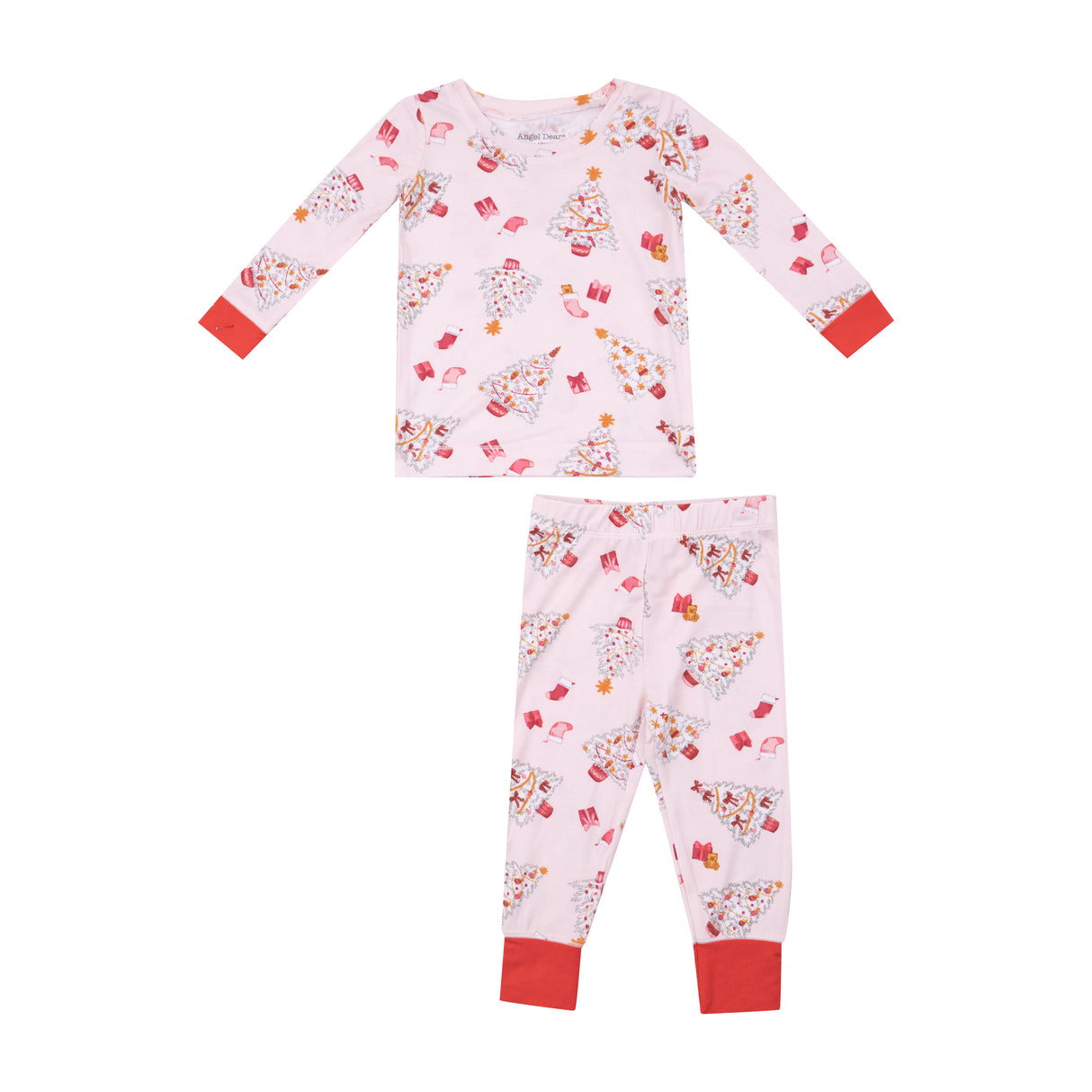 Long Sleeve Loungewear Set - Vintage Christmas Trees Pink by Angel Dear
