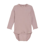Ribbed Stripe Bodysuit - Pale Mauve by Minymo