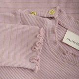 Ribbed Stripe Bodysuit - Pale Mauve by Minymo
