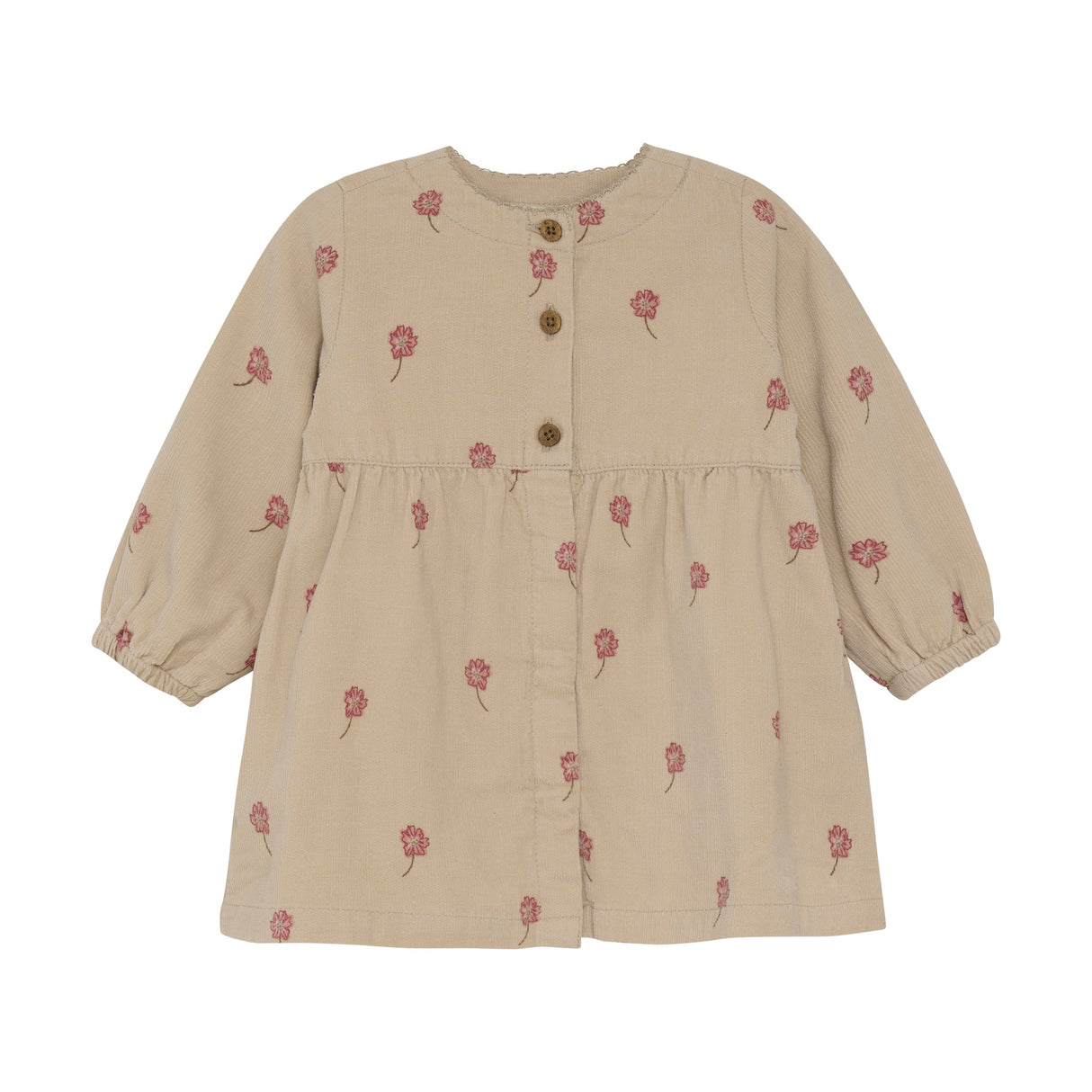 Corduroy Dress- Oxford Tan Flower Print by Minymo