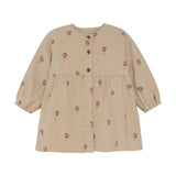 Corduroy Dress- Oxford Tan Flower Print by Minymo