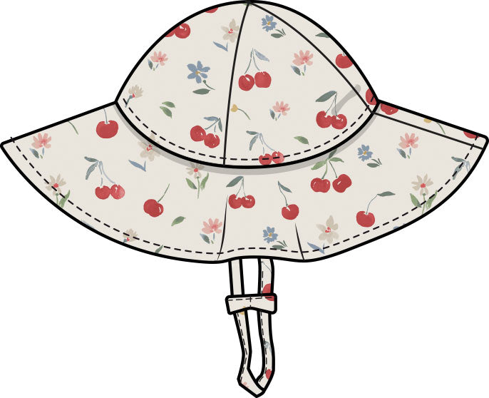 Watercolor Cherries + Gingham Wide Brim Sunhat by Angel Dear