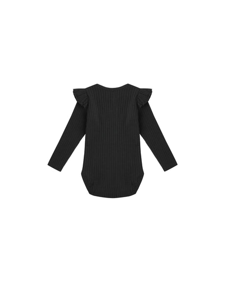 Shoulder Ruffle Bodysuit || Black by Rylee + Cru