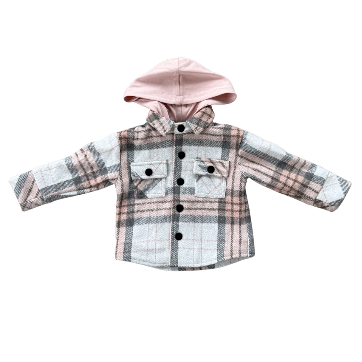 Hooded Shacket- Pink Fawn Plaid by Babysprouts