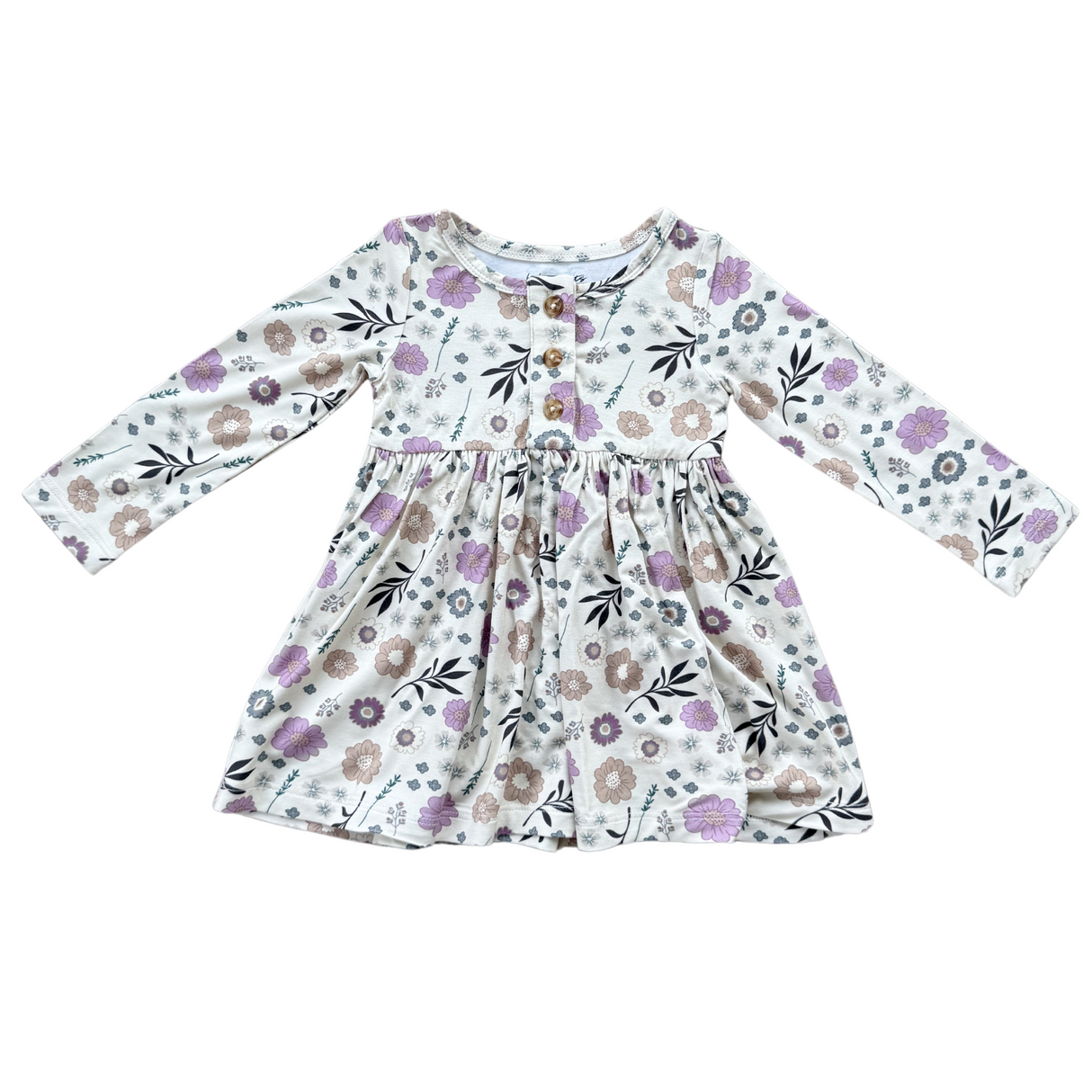Long Sleeve Henley Dress- Winter Floral by Babysprouts