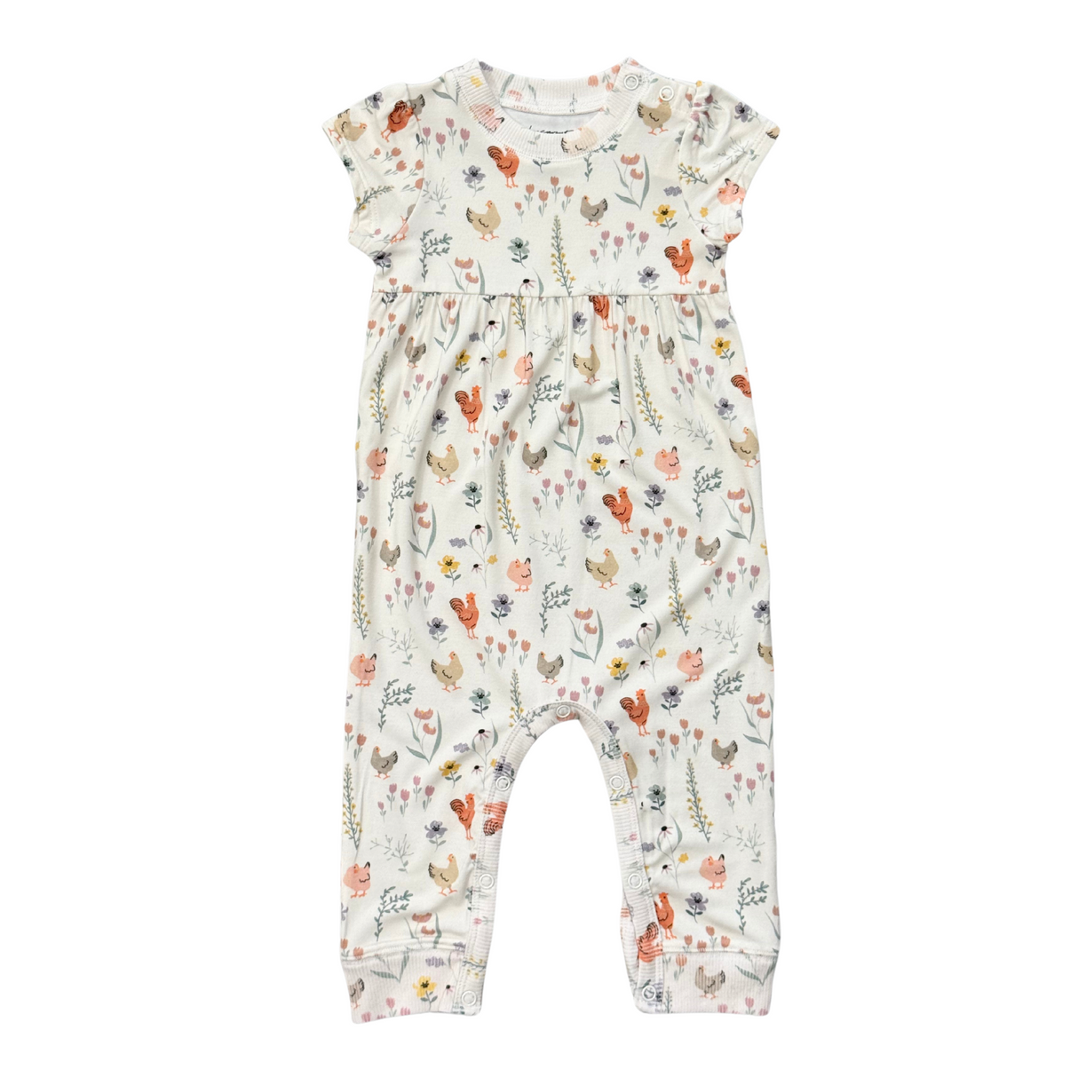 Short Sleeve Pant Romper- Floral Chickens by Babysprouts