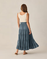 Women's Ruffle Tiered Maxi Skirt | Marine Ditsy by Rylee + Cru