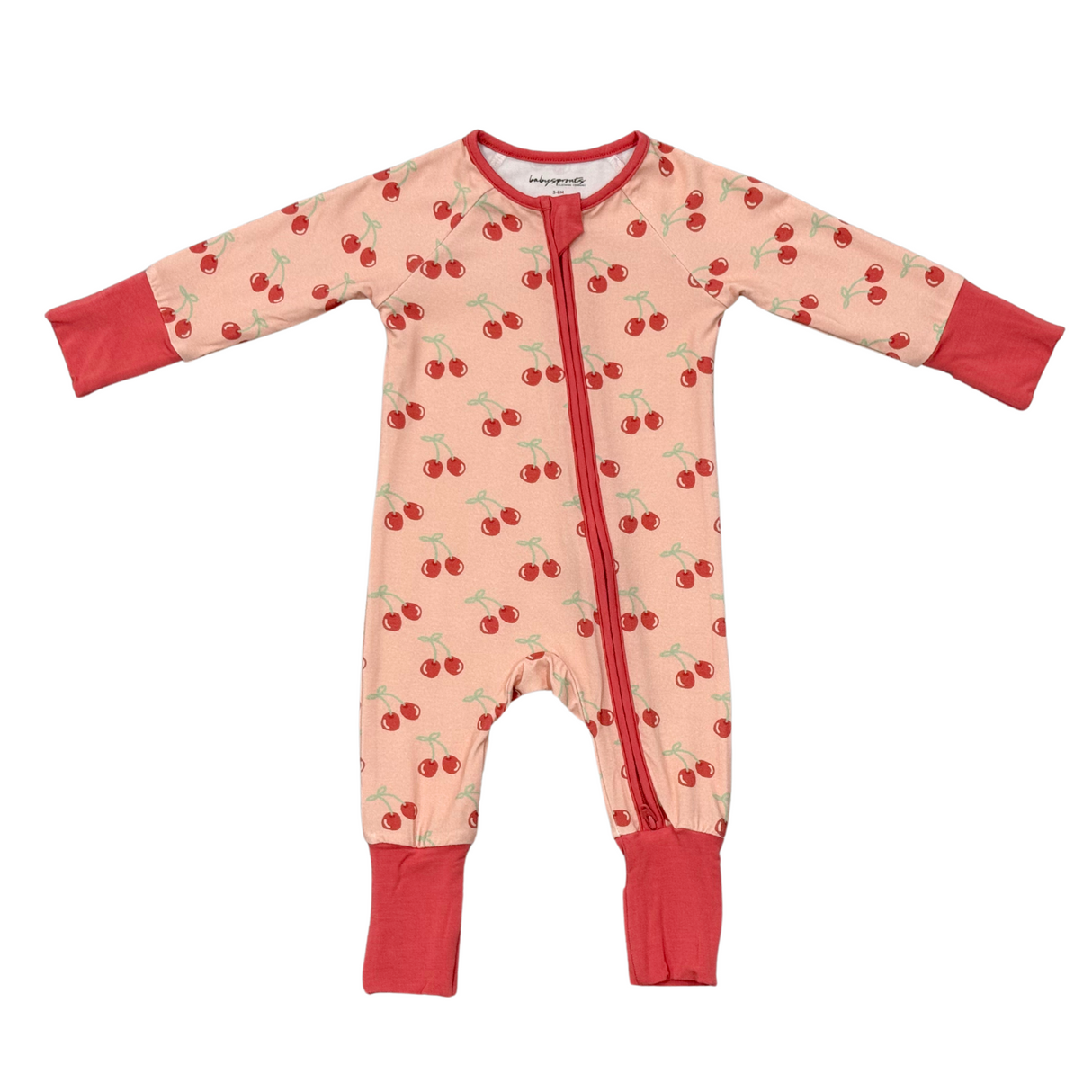 Baby Long Sleeve Zip Romper- Cherries by Babysprouts