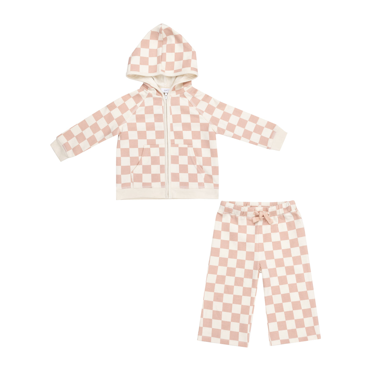 French Terry Checkerboard Pink - Zip Hoodie + Wide Leg Pant by Angel Dear