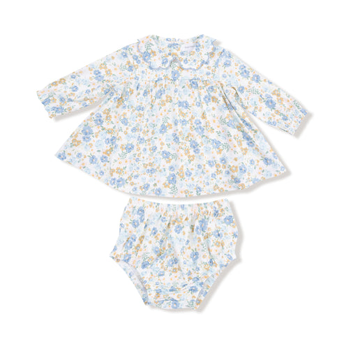 Sweet Rose Calico - L/s Petal Collar Dress + Diaper Cover by Angel Dear