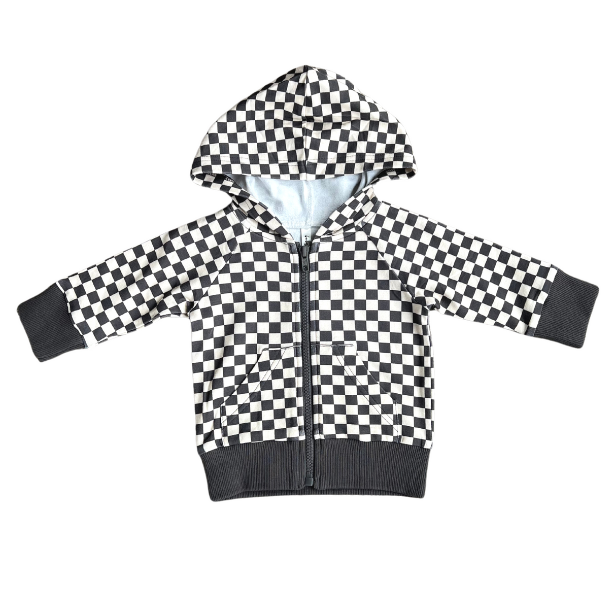 Boy's Hooded Jacket - Checkered in Gray Wash by Babysprouts