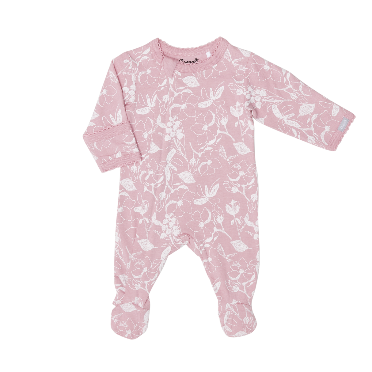 Cotton Modal Zipper Footie in Flowers on Silver Pink by Coccoli