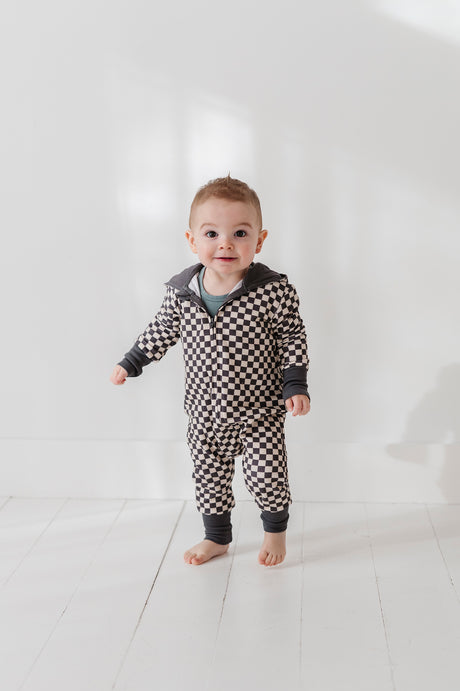 Zip Romper - Checkered in Gray by Babysprouts