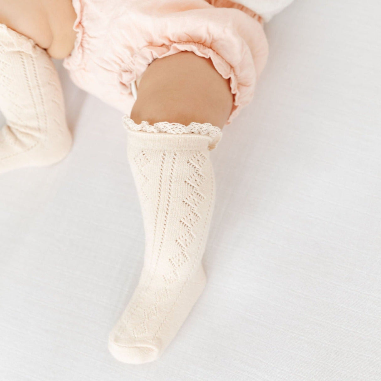 Vanilla Fancy Lace Top Knee High Socks by Little Stocking Co.