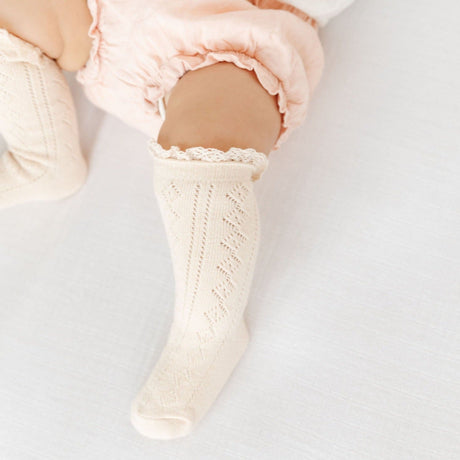 Vanilla Fancy Lace Top Knee High Socks by Little Stocking Co.
