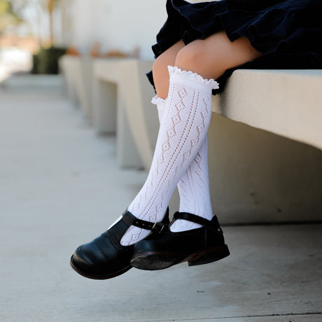 White Fancy Lace Top Knee High Socks by Little Stocking Co.