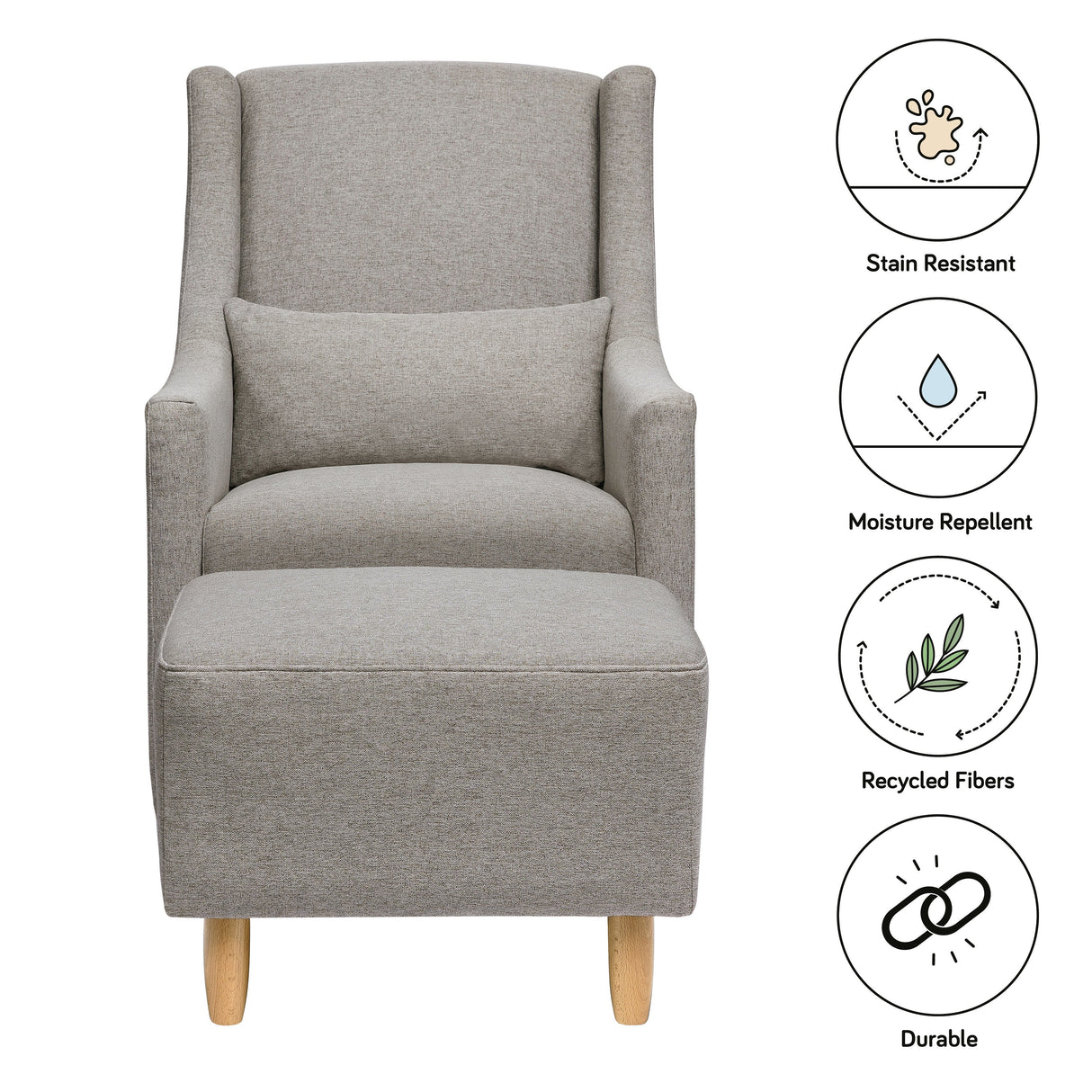 Babyletto Toco Swivel Glider and Ottoman in Eco-Performance Fabric | Water Repellent & Stain Resistant