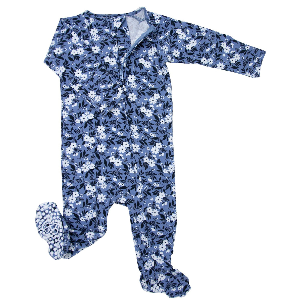 Zipper Footie in Vintage Floral Blue by Sweet Bamboo