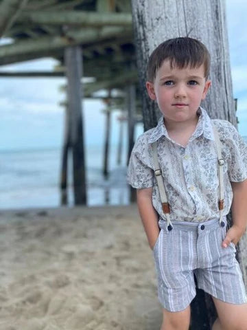 Me & Henry - Captain Shorts with Suspenders - Grey Herringbone