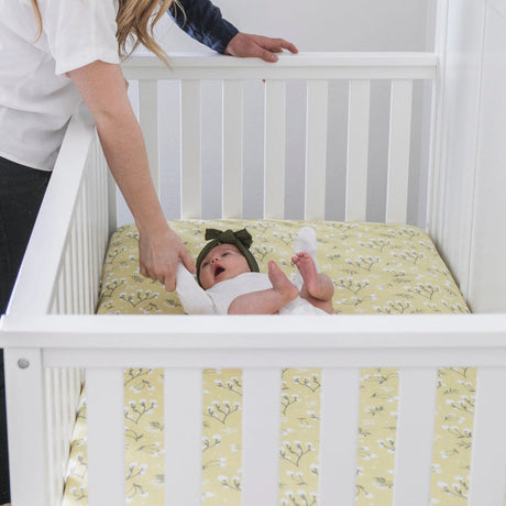 Muslin Cotton Crib Sheet in Yellow Buds by Saranoni