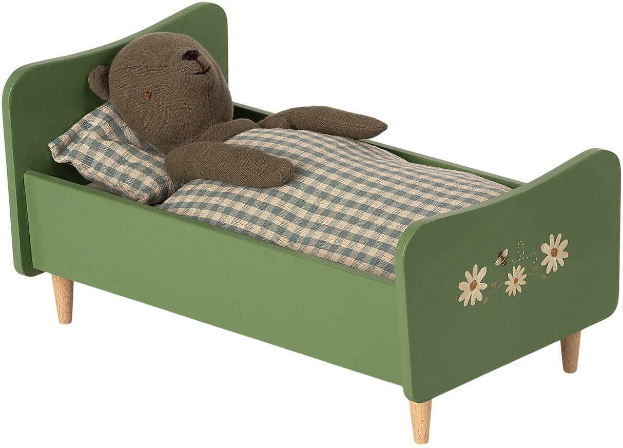 Wooden bed for Teddy dad in Dusty Green by Maileg