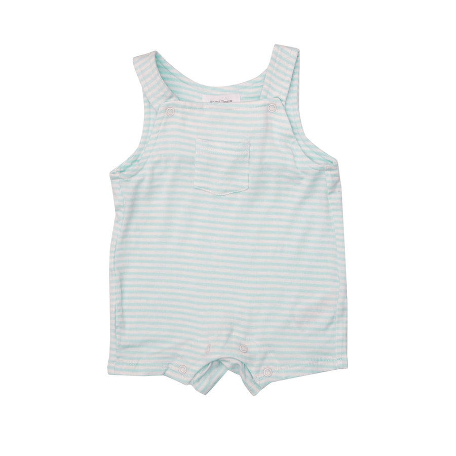 Overall Shortie in Blue Bunnies Stripe by Angel Dear