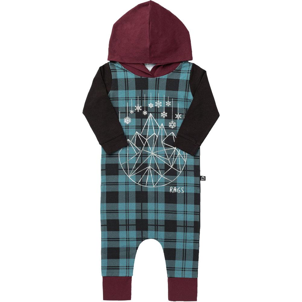 Long Sleeve Hooded Rag - Blue Plaid with Snowflake Geostar by RAGS (2T)