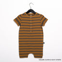 Short Sleeve Henley Short Essentials Rag Romper in Cumin & Midnight Navy Stripe by RAGS