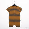 Short Sleeve Henley Short Essentials Rag Romper in Cumin & Midnight Navy Stripe by RAGS