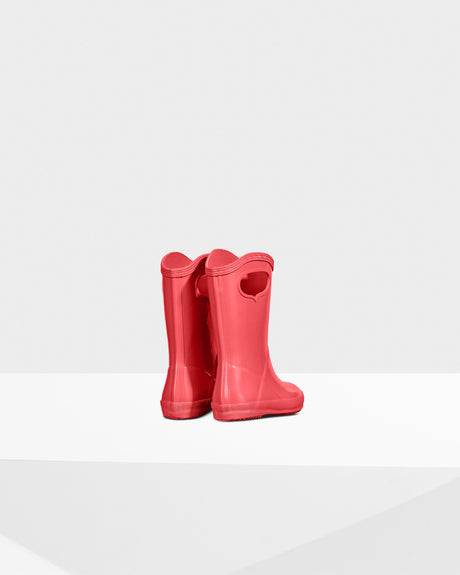 Original Kids First Classic Grab Handle Gloss Rain Boots in Rhythmic Pink by Hunter Boots